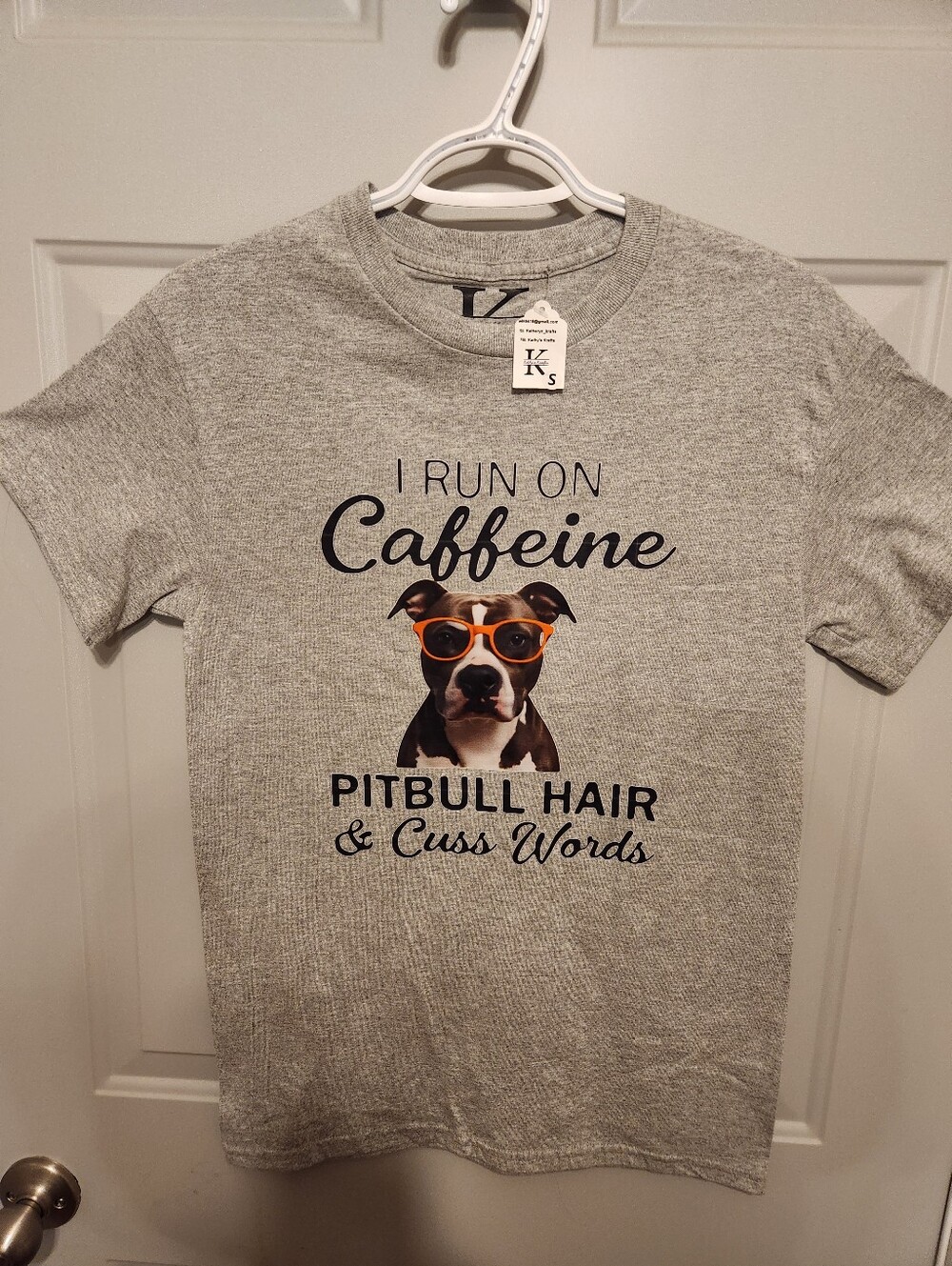 Small Gray "I Run on Caffeine" Pitbull Graphic Tee